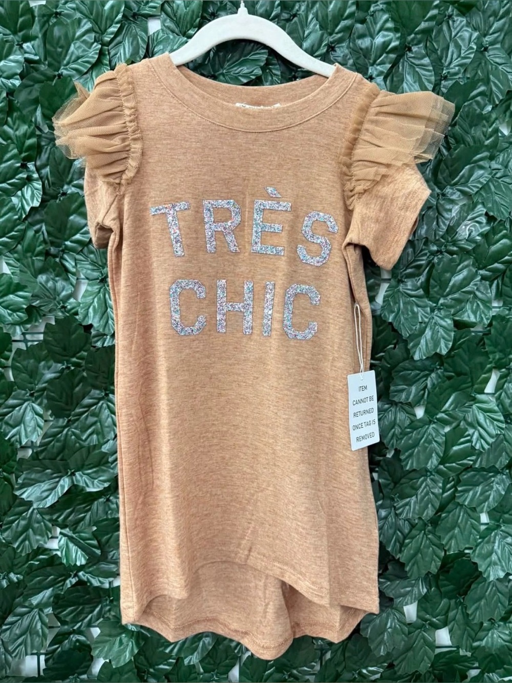 Joyfolie Très Chic Ruffle Sleeve Tunic - Camel -Mia Joy